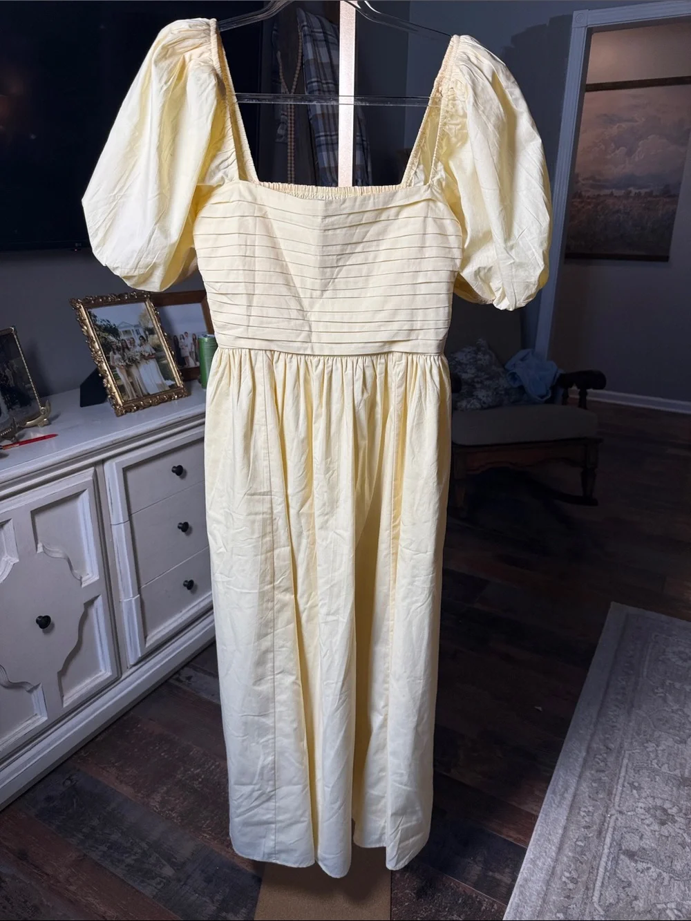 Abercrombie & Fitch Pale Yellow Puff Sleeve Maxi Dress